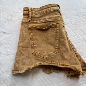 Tan Frayed Hem Denim Shorts